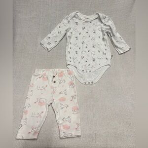 Rabbit +Bear- Baby Outfit Set - Gray and Pink